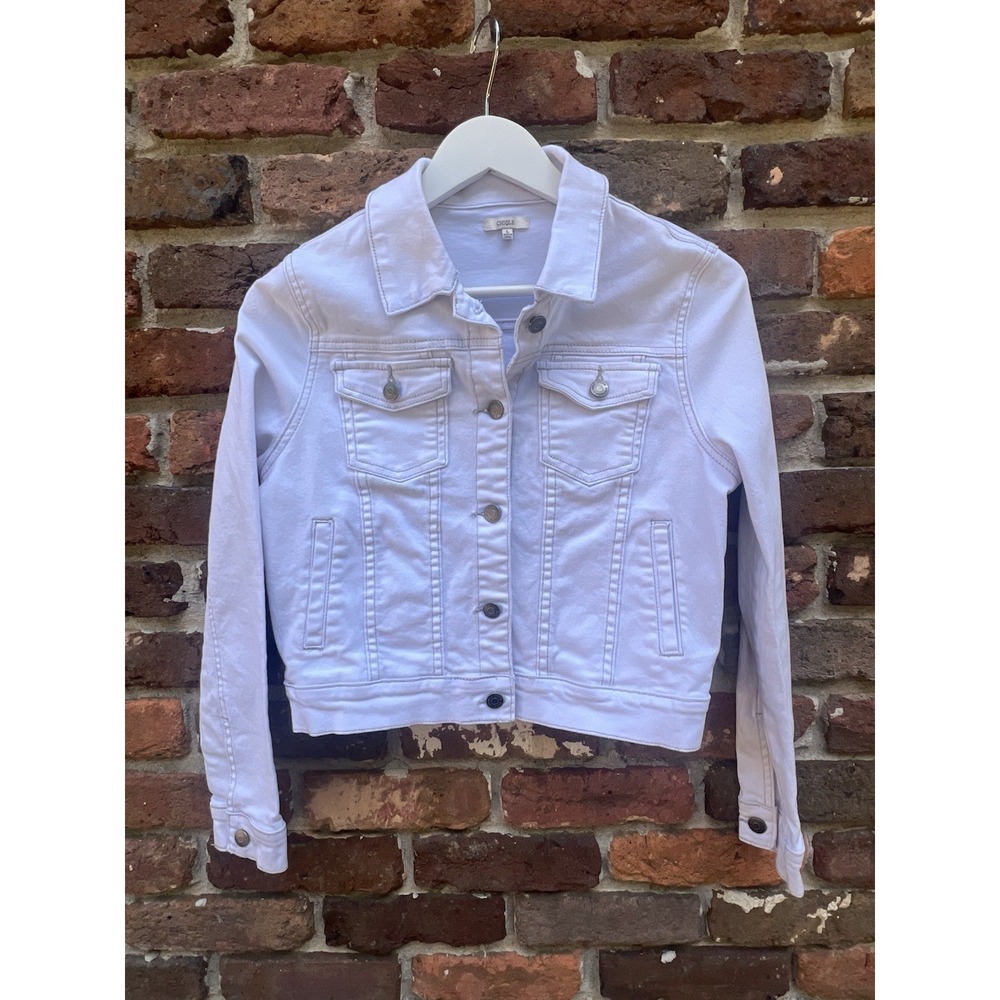 Girls‎ White Denim Jacket Size Large Youth pockets distressed cropped
